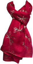 Load image into Gallery viewer, Pamper Yourself Now Fuchsia with Silver Foiled Glitter Dragonfly Design Long Scarf/wrap