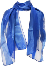 Load image into Gallery viewer, Plain Royal Blue Faux Chiffon and Satin Style Striped Scarf