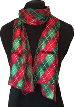 Load image into Gallery viewer, Pamper Yourself Now red and Green Tartan Thin Pretty Christmas Scarf
