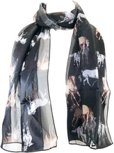 Load image into Gallery viewer, Pamper Yourself Now Black Running Horse Shiny Scarf Thin Pretty Scarf