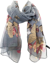 Load image into Gallery viewer, Pamper Yourself Now Grey Scarf with Big and Small Butterflies