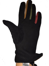 Load image into Gallery viewer, G1501 plain black ladies Gloves with a splash of colour between the fingers