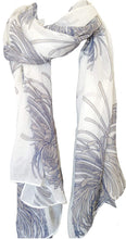 Load image into Gallery viewer, Pamper Yourself Now Cream with Brown Chrysanthemum Flower Long Scarf, Soft Ladies Fashion London