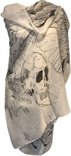 Load image into Gallery viewer, White with Black Eagle and Skull Design Scarf/wrap.