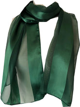 Load image into Gallery viewer, Plain Green Faux Chiffon and Satin Style Striped Scarf Thin Pretty Scarf Great for Any Outfit Lovely Gift