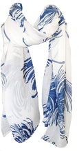 Load image into Gallery viewer, Pamper Yourself Now Cream with Blue Chrysanthemum Flower Long Scarf, Soft Ladies Fashion London