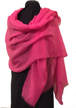 Load image into Gallery viewer, Pamper Yourself Now Fuchsia Pink Plain Soft Long Scarf/wrap with Frayed Edge