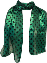 Load image into Gallery viewer, Pamper Yourself Now Green with Black Medium spot Thin Pretty Scarf. Lovely with Any Outfit