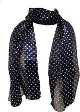 Load image into Gallery viewer, Pamper Yourself Now Navy with White Small spot Thin Pretty Scarf. Lovely with Any Outfit