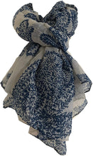 Load image into Gallery viewer, Pamper Yourself Now White with Blue Paisley Pattern Long Scarf, Soft Ladies Fashion London