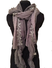 Load image into Gallery viewer, Pamper Yourself Now Grey with Flower with Chiffon Design Scarf. Long Soft Scarf