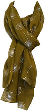 Load image into Gallery viewer, Pamper Yourself Now Mustard with Silver Dandelion Design Long Scarf