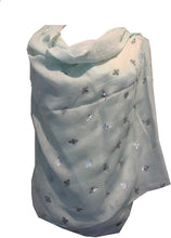 Load image into Gallery viewer, Pamper Yourself Now Aqua Green with Silver Bumble Bees Long Scarf. Great Present/Gift for bee Lovers.