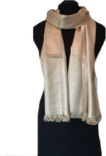 Load image into Gallery viewer, Dark and Light Beige Reversible 100% Silk Scarf/wrap with Slightly Frayed Edge Lovely Long Scarf