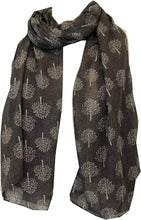 Load image into Gallery viewer, Pamper Yourself Now Dark Grey with White Mulberry Tree Design Ladies Fashion Scarves