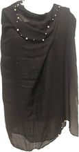 Load image into Gallery viewer, Pamper Yourself Now Black with Beads and Pearls with Frayed Edge Long Soft Scarf/wrap