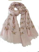 Load image into Gallery viewer, Pamper Yourself Now Pink Labrador Design 2 Long Scarf with Frayed Edge