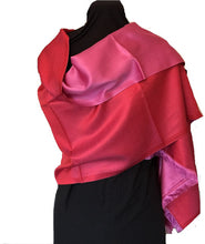 Load image into Gallery viewer, Red and Pink Reversible 100% Silk Scarf/wrap with Slightly Frayed Edge Lovely Long Scarf