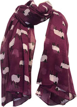 Load image into Gallery viewer, Pamper Yourself Now Purple Sheep Design Long Scarf, Soft Ladies Fashion London
