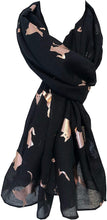Load image into Gallery viewer, Pamper Yourself Now Black with Gold Fairy Design Long Scarf/wrap