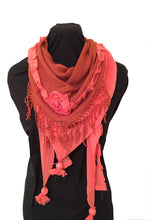 Load image into Gallery viewer, Pamper Yourself Now Orange with Small Rose and Chiffon lace Trim Triangle Scarf