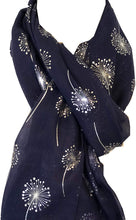 Load image into Gallery viewer, Pamper Yourself Now Navy Blue with Silver Dandelion Design Long Scarf