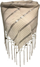 Load image into Gallery viewer, White with Striped Silver Gypsy Style Triangle Scarf