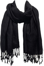 Load image into Gallery viewer, Plain Black Pashmina Style Scarf/wrap