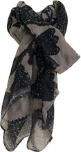 Load image into Gallery viewer, Pamper Yourself Now Beige with Black Paisley Pattern Long Scarf, Soft Ladies Fashion London