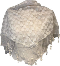 Load image into Gallery viewer, Pamper Yourself Now White Circle lace with Chiffon Edge Design Triangle Scarf