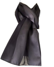 Load image into Gallery viewer, Plain Dark Grey Faux Chiffon and Satin Style Striped Scarf Thin Pretty Scarf Great for Any Outfit