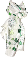 Load image into Gallery viewer, Pamper Yourself Now White with Big Green Four Leaf Clover Scarf Thin Pretty Scarf
