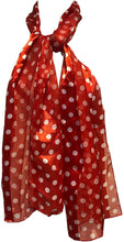 Load image into Gallery viewer, Pamper Yourself Now Red with White Medium spot Thin Pretty Scarf. Lovely with Any Outfit
