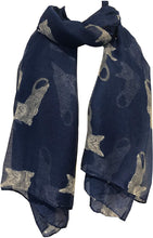 Load image into Gallery viewer, Pamper Yourself Now Blue with Grey Laying Down Cats Scarf Great Present for cat Lovers.