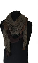 Load image into Gallery viewer, Pamper Yourself Now Brown with Brown and Black Trim and Black Flower Triangle Scarf