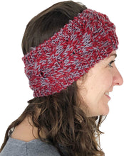 Load image into Gallery viewer, Red/grey mixed coloured woollen machine knitted headband. Warm winter headband
