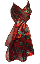 Load image into Gallery viewer, Pamper Yourself Now Red with red and Green Poinsettia Flower Design Scarf Thin Pretty Christmas Scarf