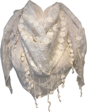 Load image into Gallery viewer, Pamper Yourself Now White Circle lace with Chiffon Edge Design Triangle Scarf