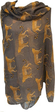 Load image into Gallery viewer, Grey cheetah long soft ladies scarf/wrap. Great present for mum, sister, girlfriend or wife.