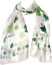 Load image into Gallery viewer, Pamper Yourself Now White with Big Green Four Leaf Clover Scarf Thin Pretty Scarf