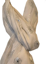Load image into Gallery viewer, Pamper Yourself Now White with Silver Dandelion Design Long Scarf