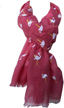 Load image into Gallery viewer, Pamper Yourself Now Coral with White Standing up Flamingo Long Scarf/wrap with Frayed Edge
