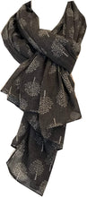 Load image into Gallery viewer, Pamper Yourself Now Dark Grey with White Mulberry Tree Design Ladies Fashion Scarves