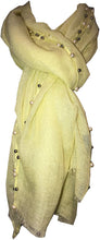 Load image into Gallery viewer, Pamper Yourself Now Yellow with Beads and Pearls with Frayed Edge Long Soft Scarf/wrap