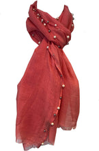 Load image into Gallery viewer, Pamper Yourself Now Coral with Beads and Pearls with Frayed Edge Long Soft Scarf/wrap
