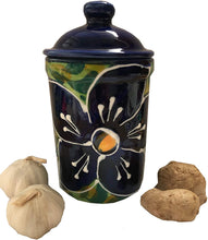 Load image into Gallery viewer, Blue Poinsettia Design Garlic Keeper Pot (14)