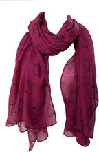 Load image into Gallery viewer, Burgundy with black baby penguins long soft scarf