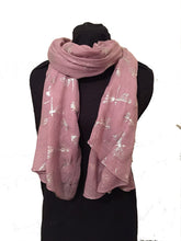 Load image into Gallery viewer, Pamper Yourself Now Pink with Silver Foiled Glitter Dragonfly Design Long Scarf/wrap