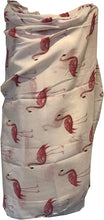 Load image into Gallery viewer, White with watercolour flamingo scarf with frayed edge long soft scarf