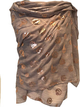 Load image into Gallery viewer, Gold pumpkins and witch design Halloween scarf, great as a present/gift.